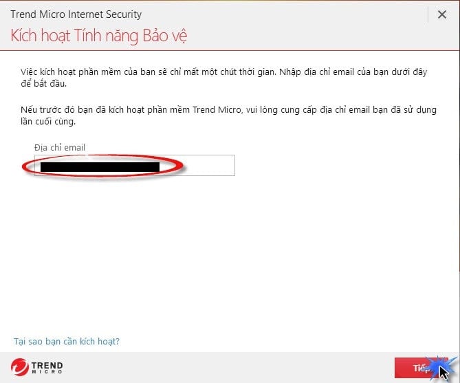 Trend_Micro_Internet_Security Nhập e-mail để tạo tài khoản Trend Micro quản lý seri