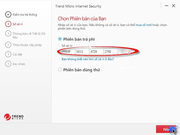 nhập mã Seri Trend_Micro_Internet_Security